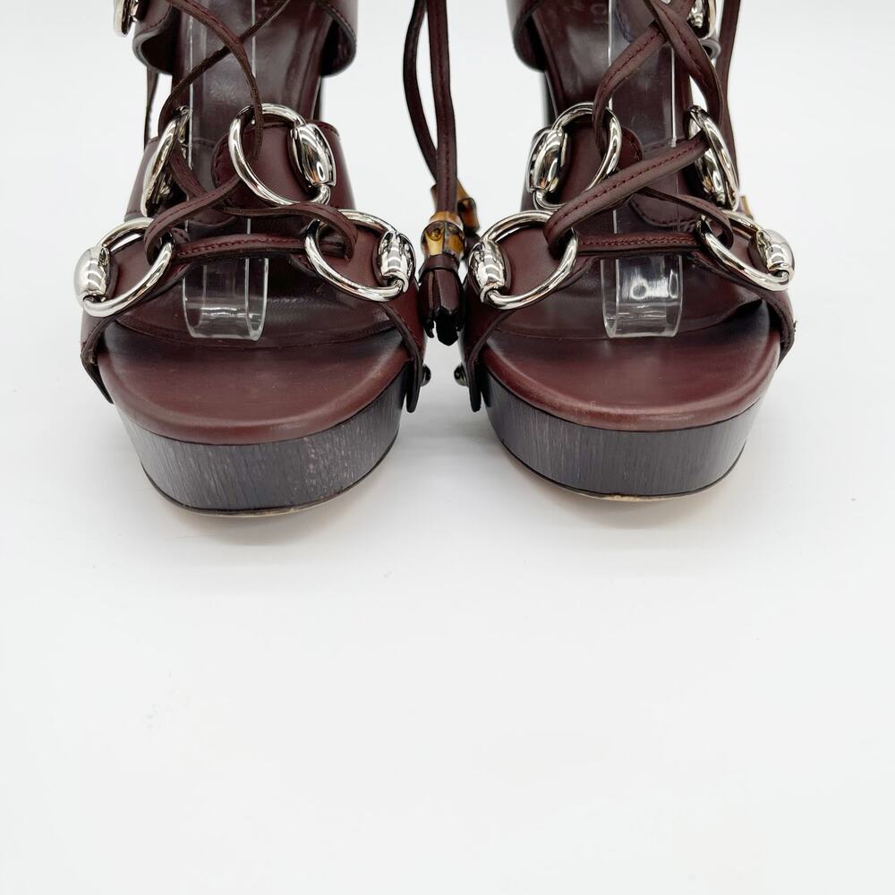 Gucci SS2007 Runway Cage Strappy Platform Lace Up Spice Brown Sandals US 7.5 - Picture 9 of 15